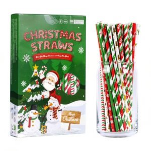 Chrsitmas Party Paper Straw Stripe Printing Food Grade Drinking Straws